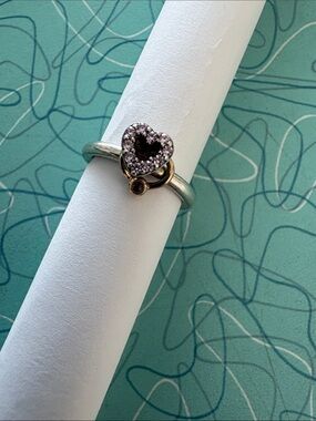 Pandora Sterling Silver and 14k Gold Rhodolite Pink Heart Ring